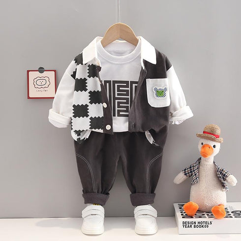 Spring and Autumn Boys Long Sleeve Three-Piece Set